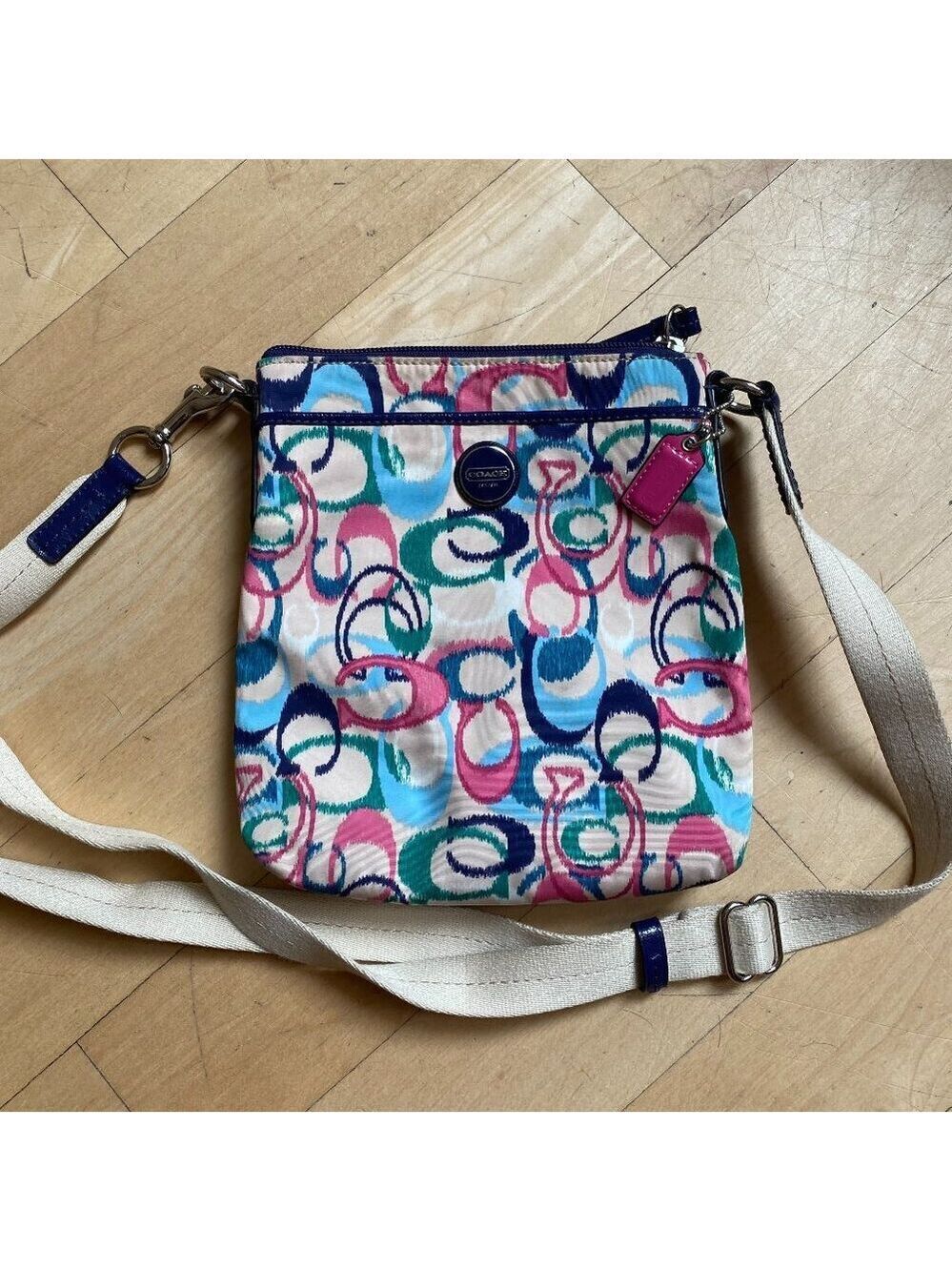 Coach "Ikat" crossbody bag purse pink blue green